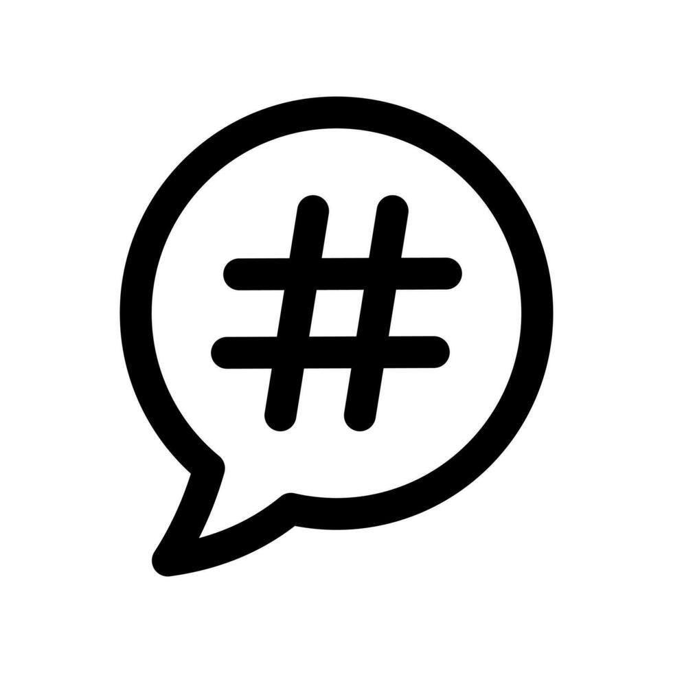 Hashtag im Rede Blase Symbol. Hashtag Zeichen Symbol, einfach Piktogramm. Vektor Illustration isoliert auf ein Weiß Hintergrund. Vektor Zeichen zum Handy, Mobiltelefon App und Netz Websites.