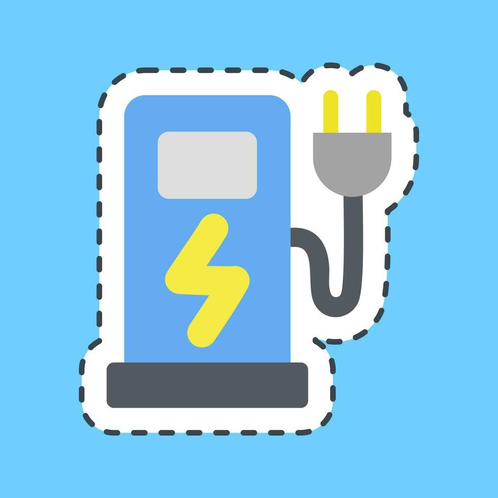 klistermärke linje skära elektrisk fordon laddning station. ekologi och miljö element. Bra för grafik, affischer, logotyp, infografik, etc. vektor