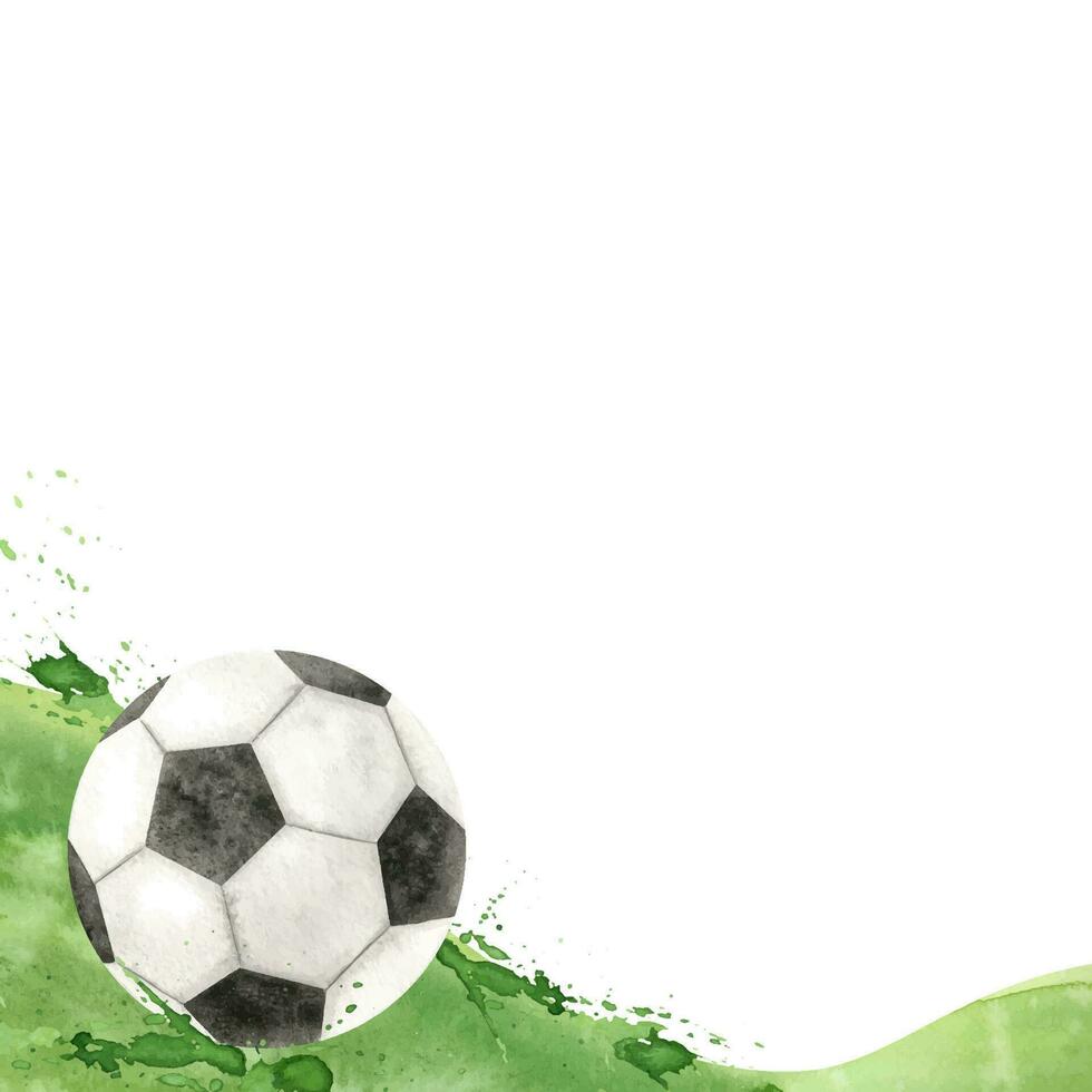 fotboll boll med vattenfärg bakgrund och stänk. fotboll boll. vattenfärg ram. mall. isolerat. för fotboll klubb, sportslig varor butiker, affisch och vykort design vektor