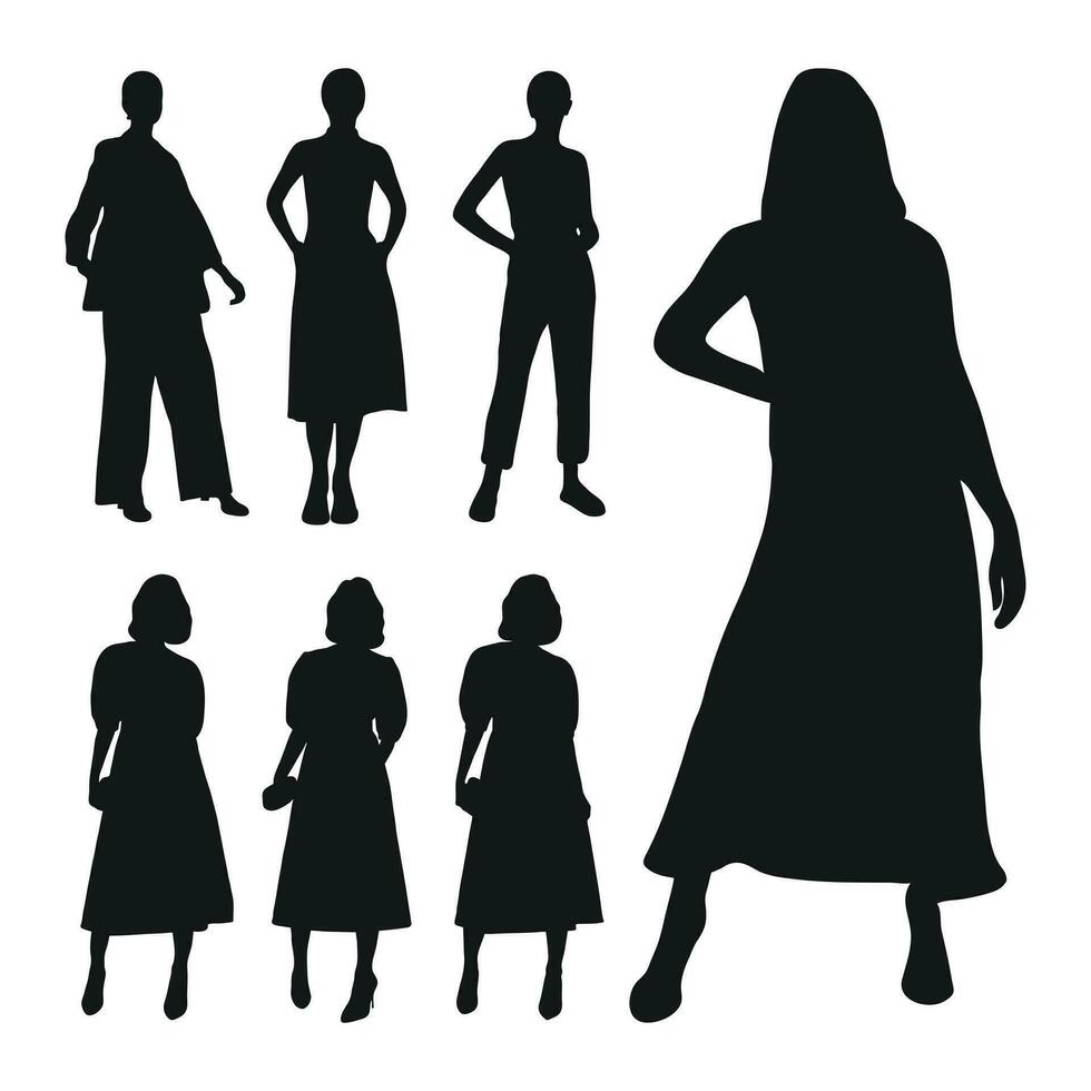 Bild von weiblich Silhouetten. Frau, weiblich, Mädchen, Mädel, Dame, Mädchen vektor