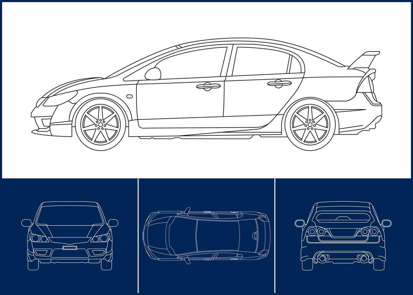 sport bil mall transport översikt stroke mall, plan layout, slå in klistermärke, luft borsta, vinils, omfärgning projekt. vektor eps 10