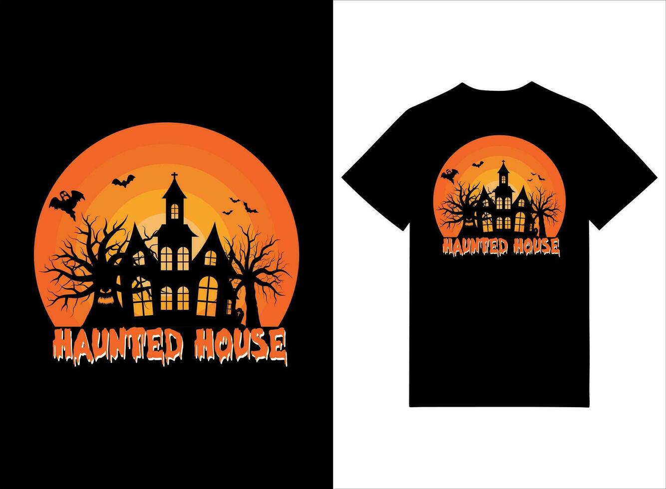 halloween t-shirt design - besatt hus vektor