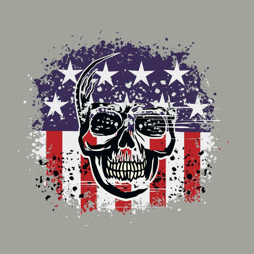Schädel mit amerikanisch Flagge, Grunge Jahrgang Design t Hemden vektor