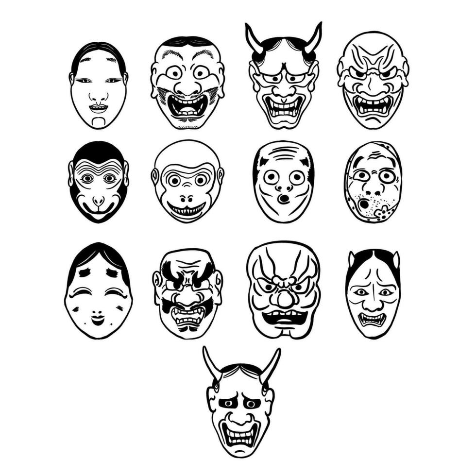das japanisch Maske Kunst Linie Bild transparent Hintergrund vektor