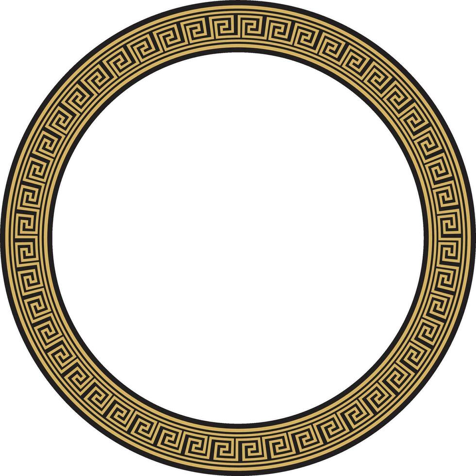 Vektor runden Gold und schwarz griechisch rahmen. klassisch Mäander Ornament. Rand uralt Griechenland, römisch Reich