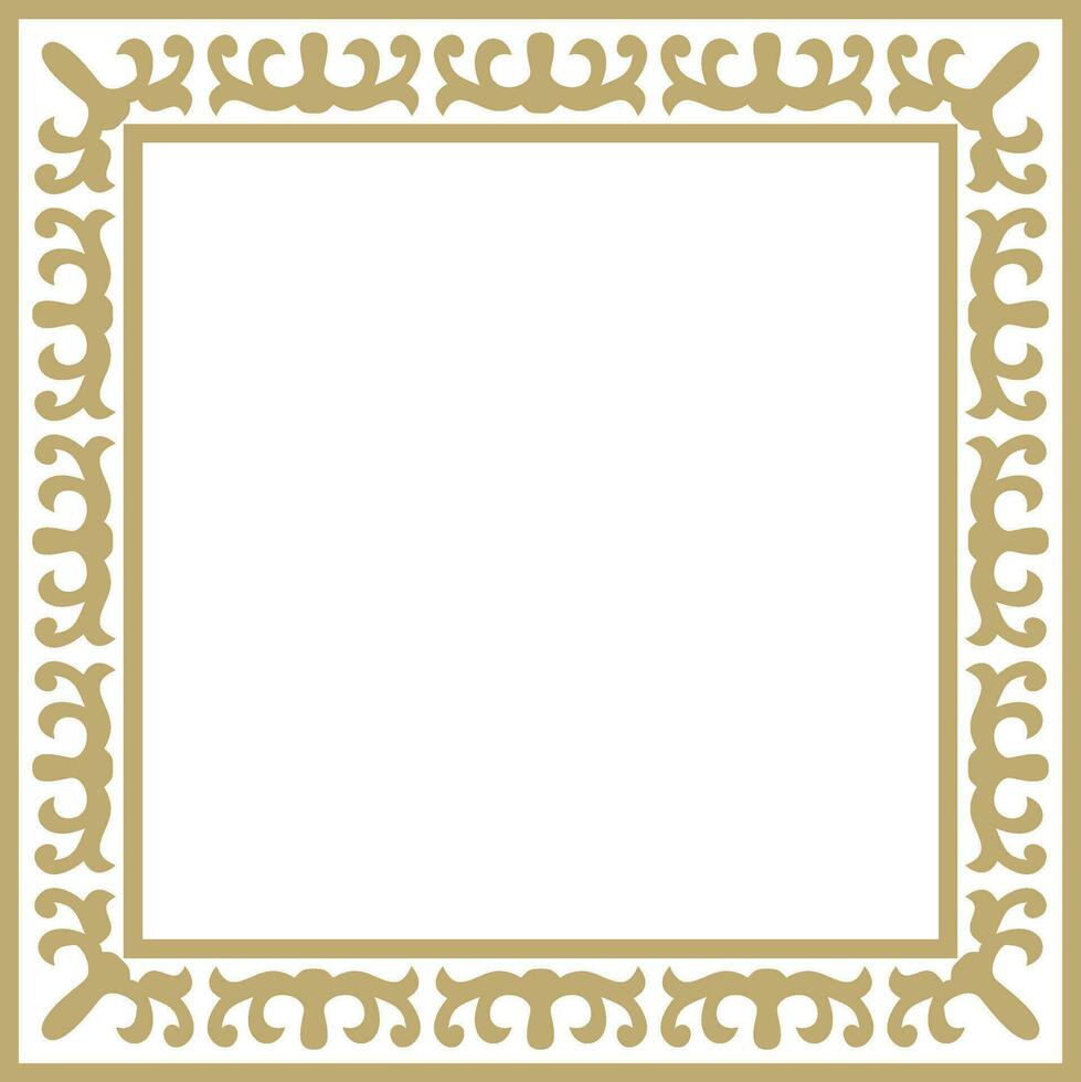 Vektor golden Platz kazakh National Ornament. ethnisch Muster von das Völker von das großartig Steppe, Mongolen, Kirgisen, Kalmücken, Burjaten. Platz Rahmen Rand