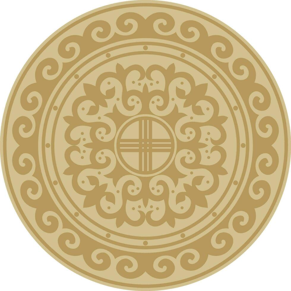 Vektor golden runden kazakh National Ornament. ethnisch Muster von das Völker von das großartig Steppe, Mongolen, Kirgisen, Kalmücken, .burjaten. Kreis, Rahmen Rand