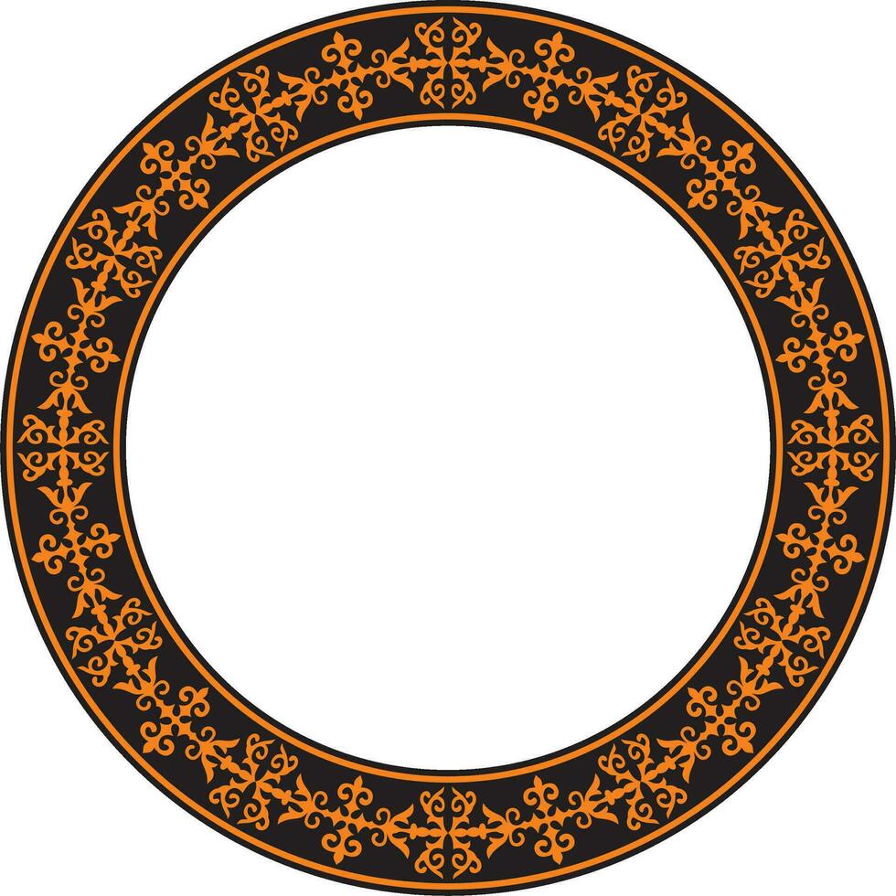 vektor orange och svart kazakh nationell runda mönster, ram. etnisk prydnad av de nomadiserande människors av Asien, de bra stäpp, kazaker, kirghiz, kalmyks, mongoler, begravningar, turkmens