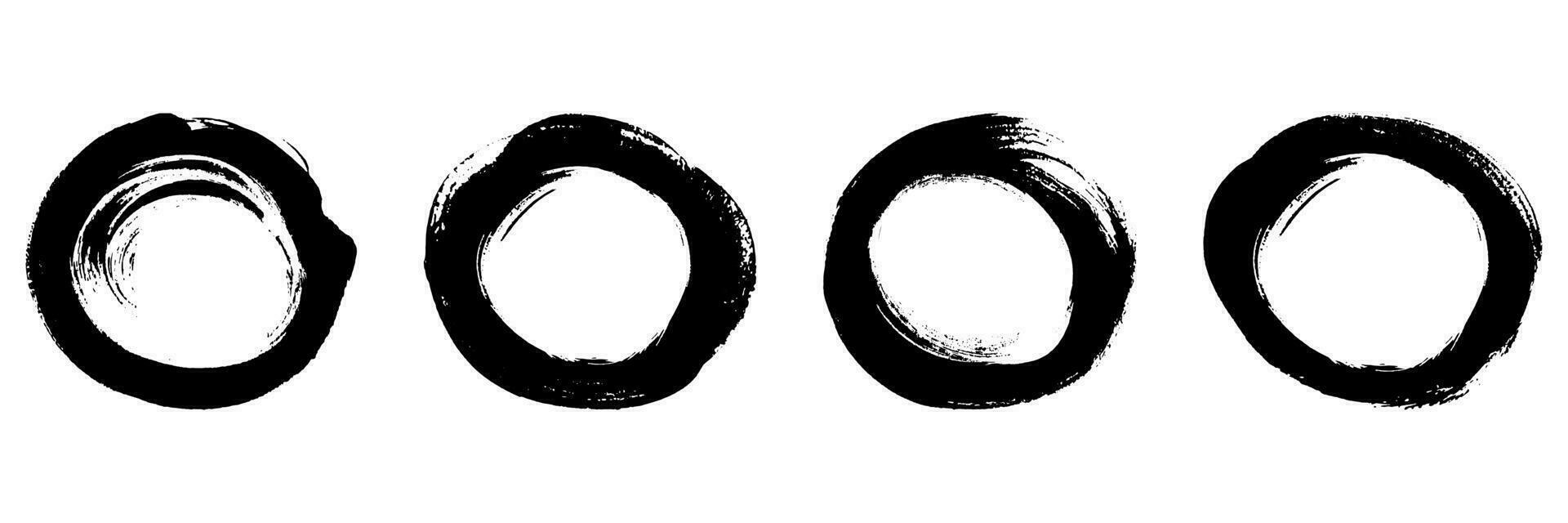 smutsig cirkel borsta symbol samling. runda form stroke bläck ram, grunge måla uppsättning. abstrakt svart cirkulär design, stämpel grafisk element. isolerat vektor illustration.