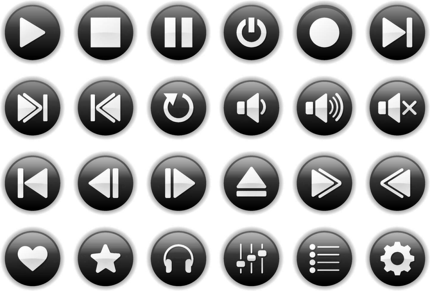 Medien Spieler Symbol Taste. Multimedia Symbole und Audio, Musik- Lautsprecher Volumen auf Kreis. vektor