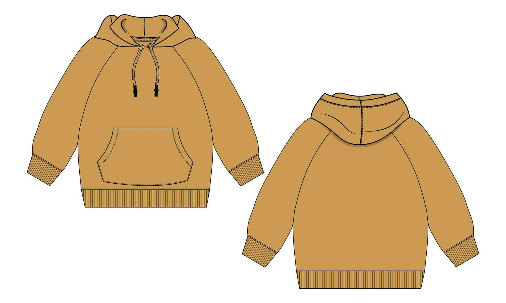 Langarm-Hoodie mit Reißverschluss technische Modezeichnung Skizzenvorlage Vorder- und Rückansicht. Kleidung Kleid Design Vektor-Illustration Mock-up vektor