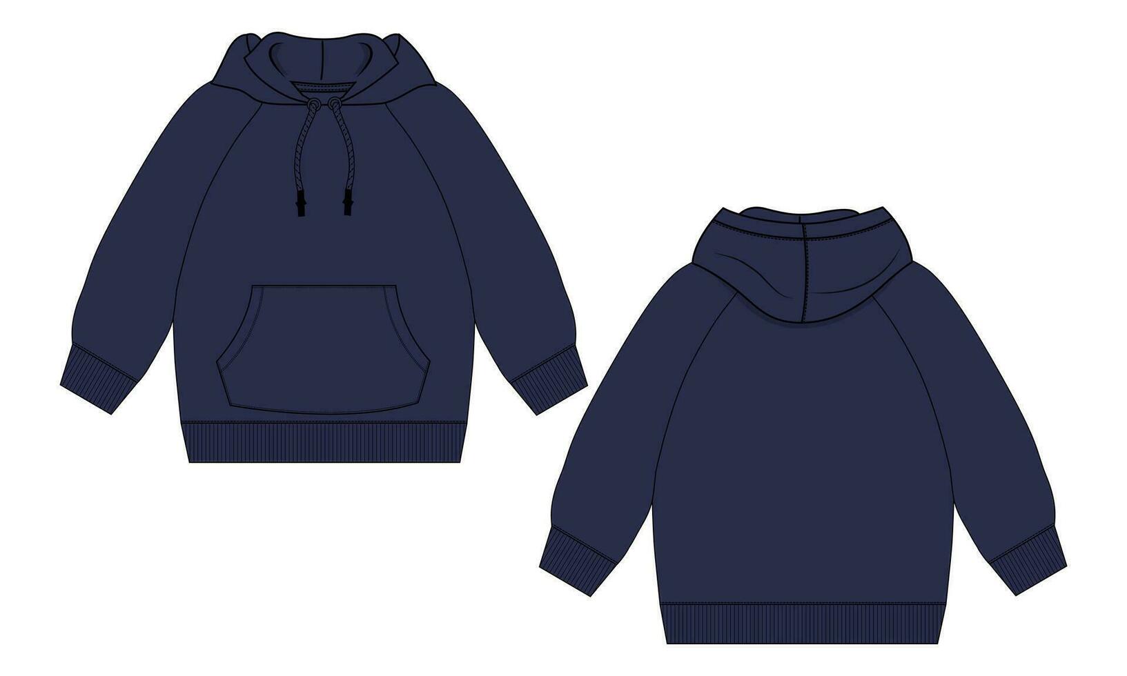 Langarm-Hoodie mit Reißverschluss technische Modezeichnung Skizzenvorlage Vorder- und Rückansicht. Kleidung Kleid Design Vektor-Illustration Mock-up vektor