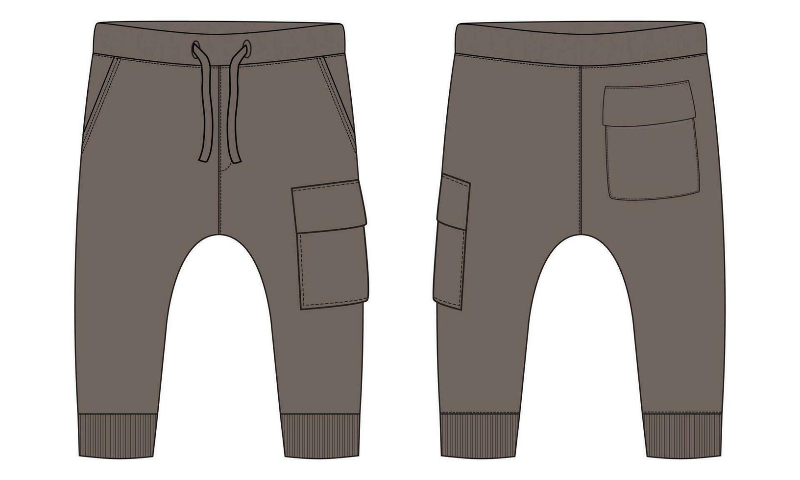 Vlies Baumwolle Jersey Basic Schweiß keuchen technisch Zeichnung Mode eben skizzieren Vorlage Vorderseite und zurück Ansichten. bekleidung Jogger Hose Vektor Illustration spotten oben zum Kinder und Jungen.