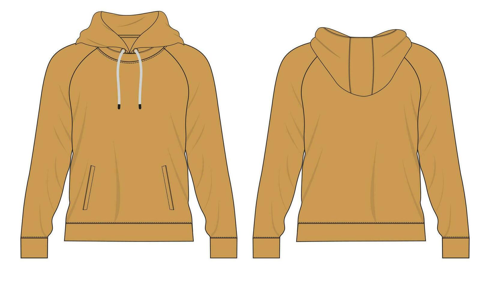 Kapuzenpullover technisch Mode eben skizzieren Vektor Vorlage. Baumwolle Vlies Stoff bekleidung mit Kapuze Sweatshirt Illustration spotten oben Vorderseite, zurück Ansichten.