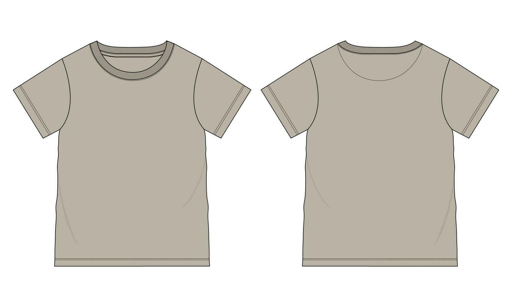 kurz Ärmel Basic T-Shirt technisch Mode eben skizzieren Vektor Illustration Vorlage Vorderseite und zurück Ansichten. Basic bekleidung Design spotten oben zum Kinder und Jungen.