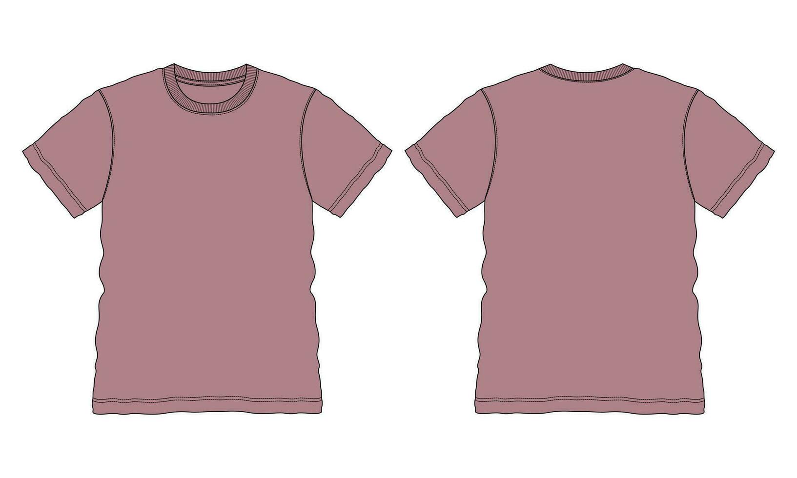 Kurzarm-T-Shirt mit normaler Passform, technische Skizze, Mode, flache Vorlage mit Rundhalsausschnitt, Vorder- und Rückansicht. Kleidung Kunst Zeichnung Vektor-Illustration Basic Bekleidungsdesign Mock-up. vektor