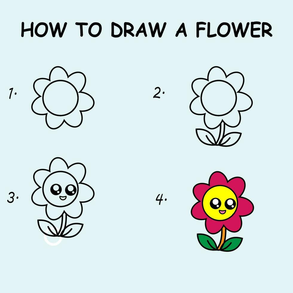 Schritt durch Schritt zu zeichnen ein Sonne Blume. Zeichnung Lernprogramm ein Sonne Blume. Zeichnung Lektion zum Kinder. Vektor Illustration
