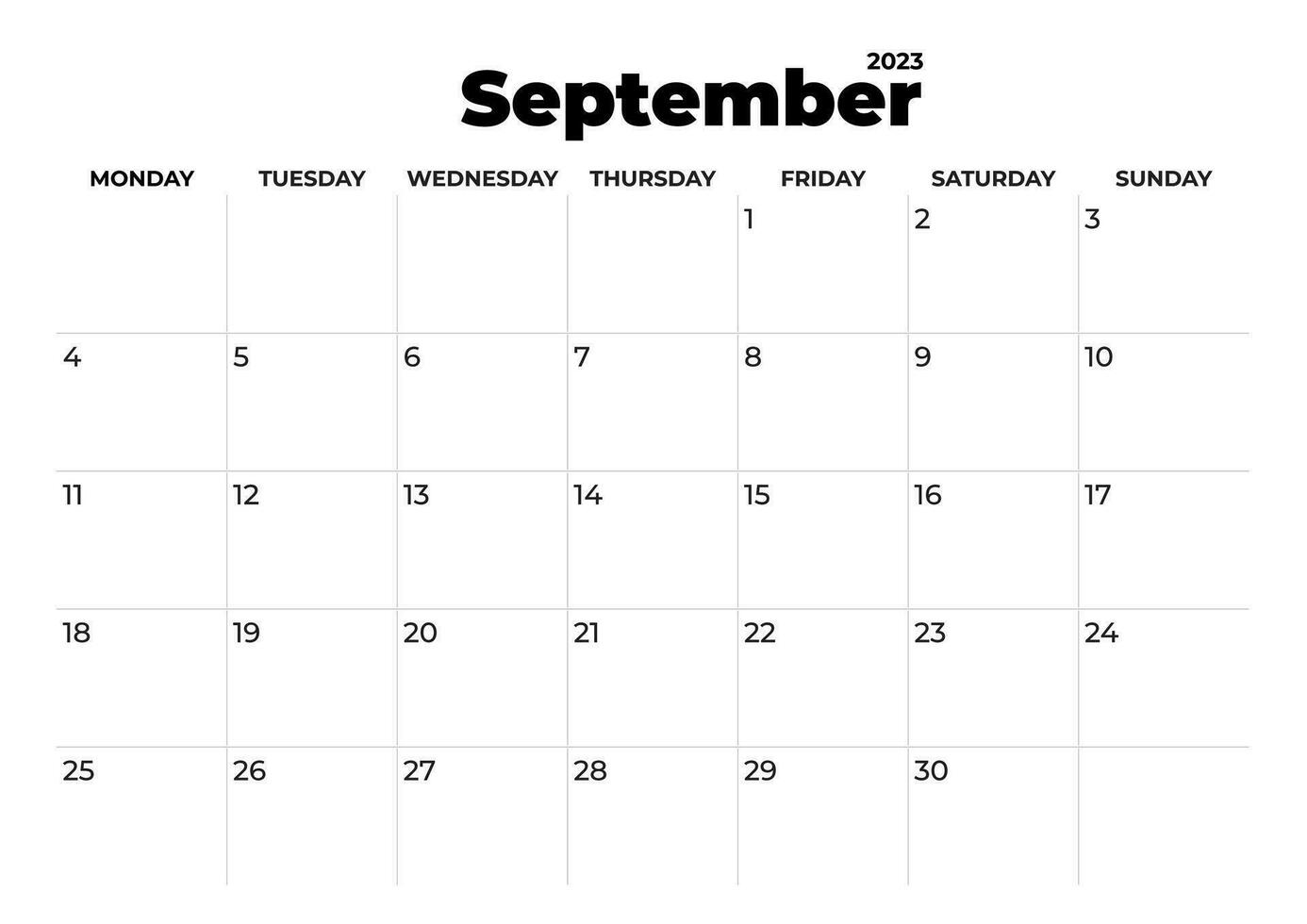 Kalender September 2023 Start von Montag vektor