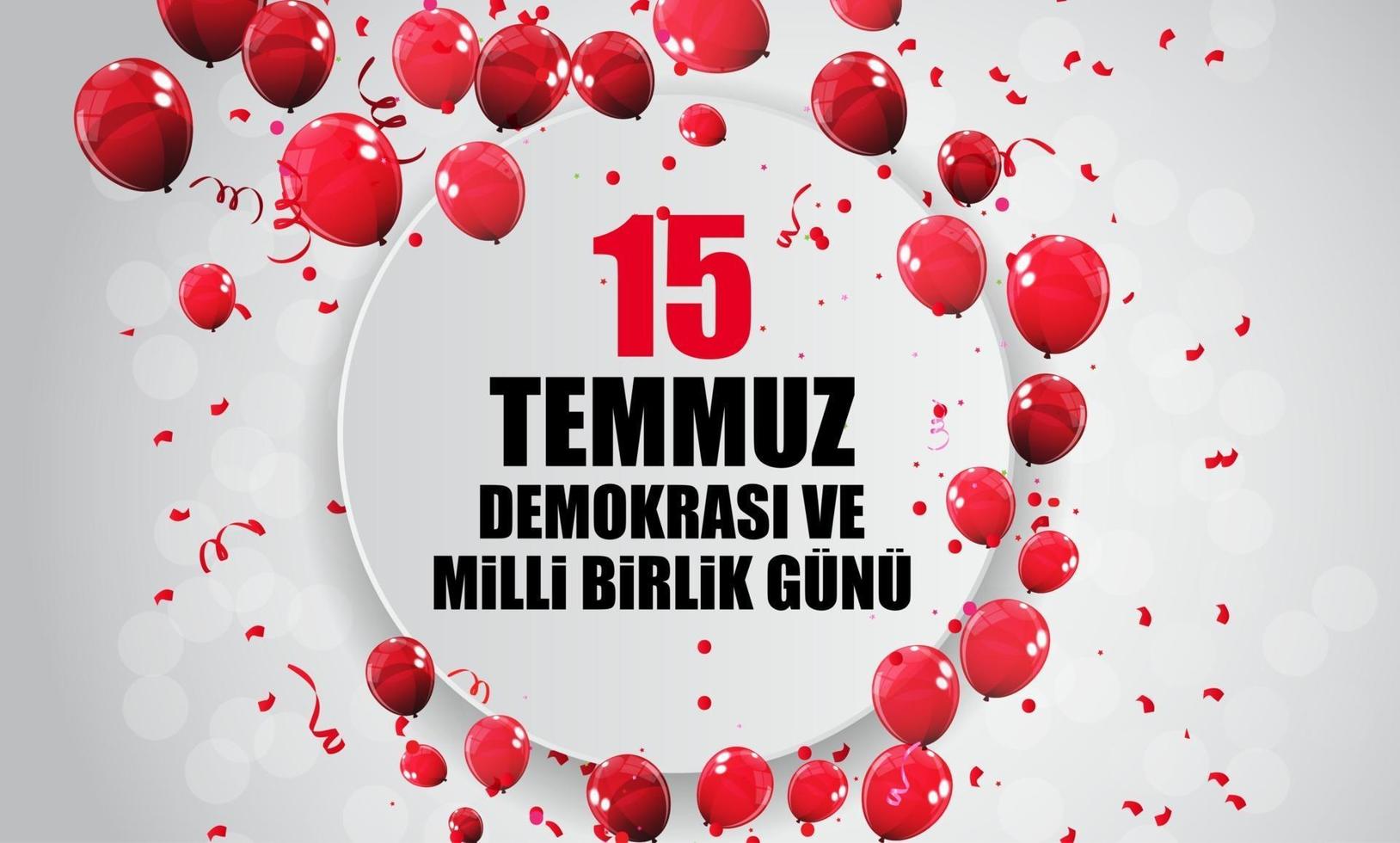 15 juli, lycklig helgdag demokrati Republiken Turkiet turkiska talar 15 temmuz demokrasi ve milli birlik gunu. vektor illustration