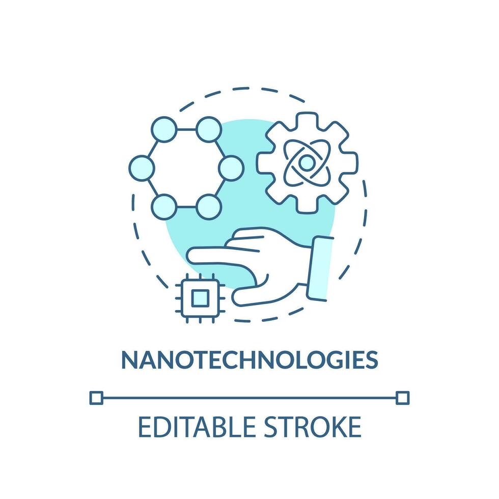 Nanotechnologien Türkis Konzept Symbol. Robotisierung Behandlung Verfahren. liefern Medikament. technologisch voraus abstrakt Idee dünn Linie Illustration. isoliert Gliederung Zeichnung. editierbar Schlaganfall vektor