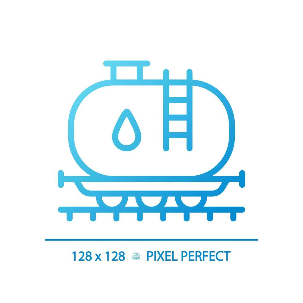 tank bil pixel perfekt lutning linjär vektor ikon. bensin transport. järnväg vagn. diesel bränsle. flytande frakt. tunn linje Färg symbol. modern stil piktogram. vektor isolerat översikt teckning