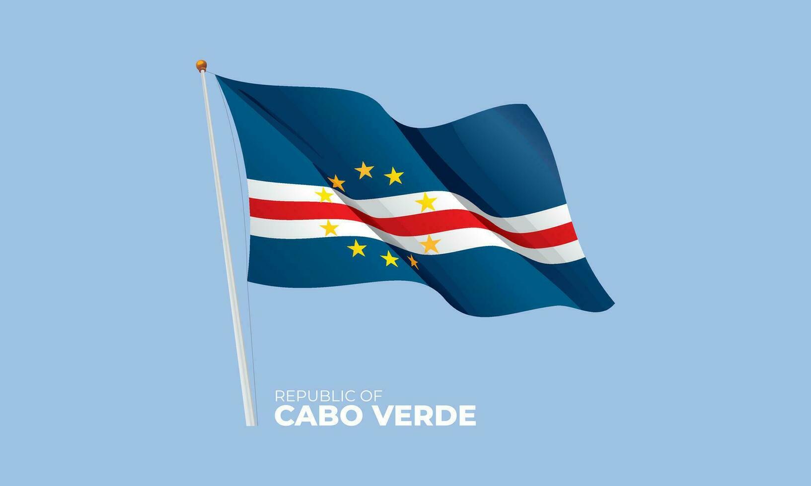 cabo verde flagga vinka på de flaggstång. vektor 3d