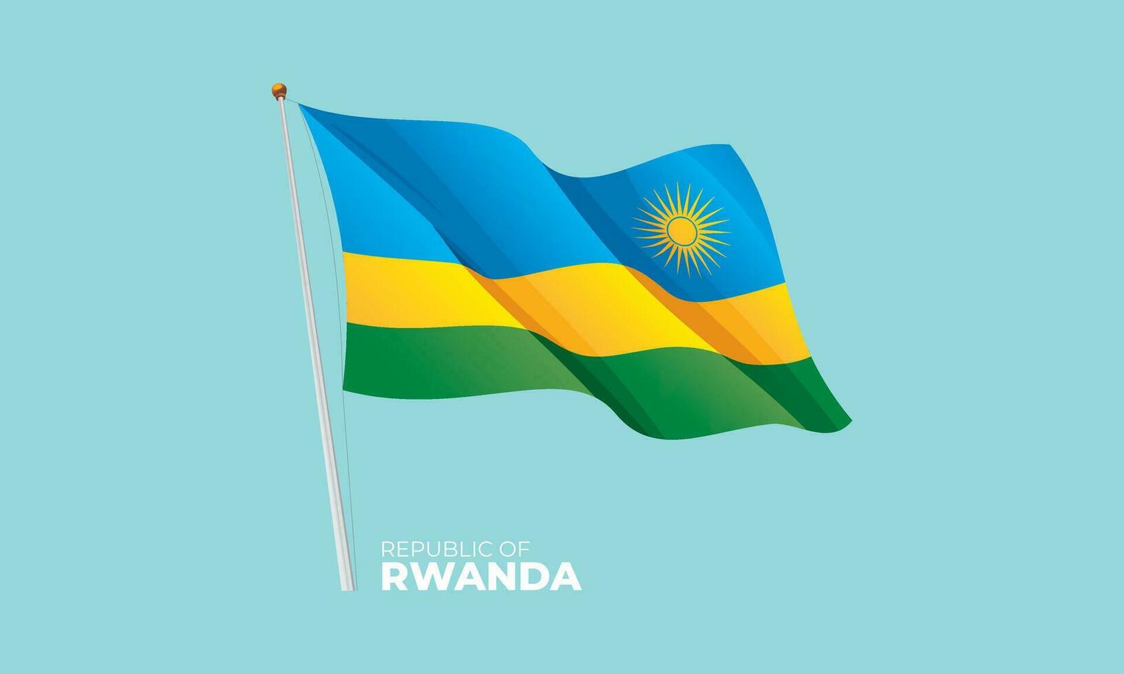 Ruanda Flagge winken beim das Fahnenstange. Vektor 3d