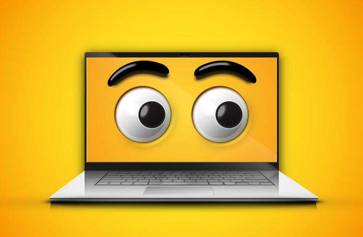 Hoch detaillierte Emoticon-Augen auf einem Notebook-Bildschirm vektor