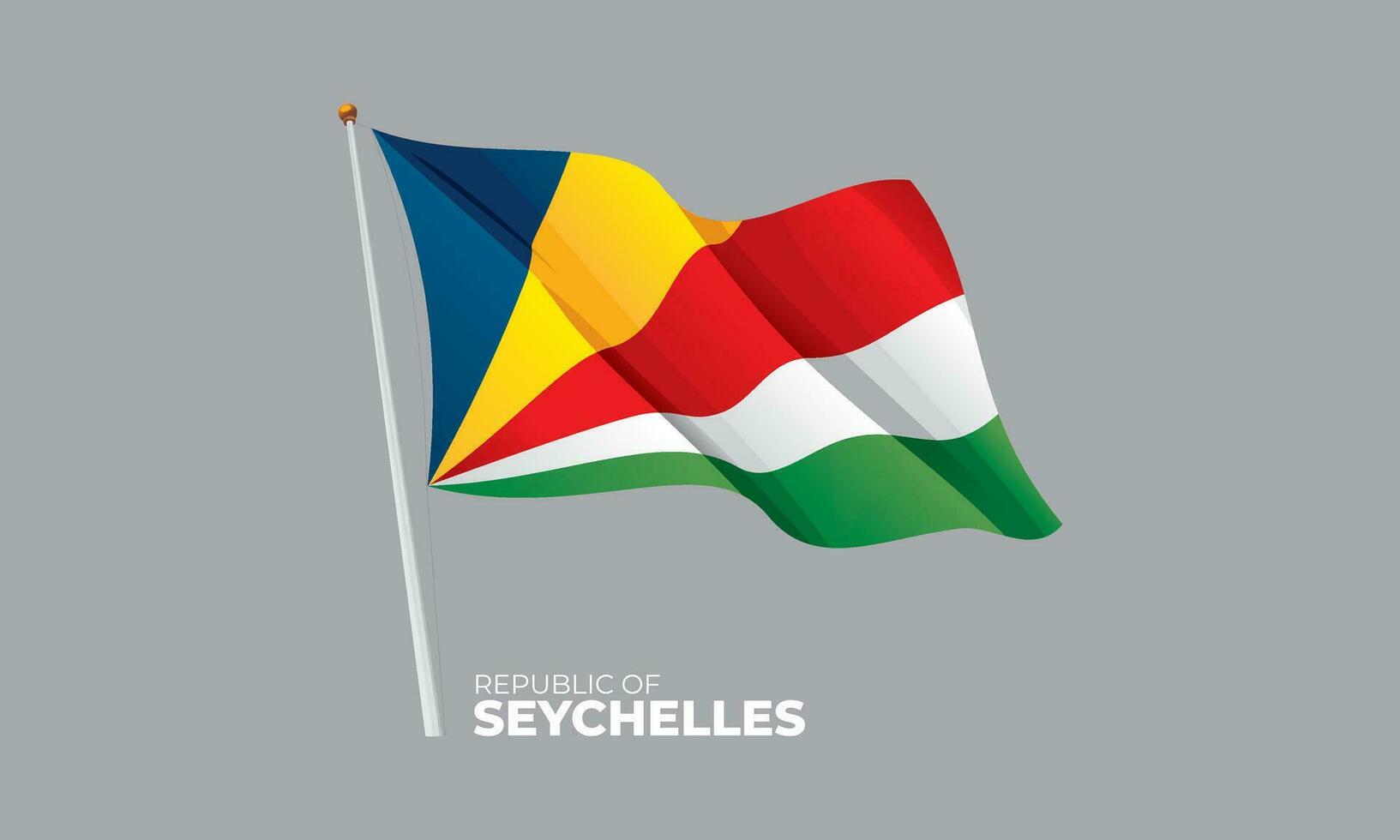 Seychellen Flagge winken beim das Fahnenstange. Vektor 3d