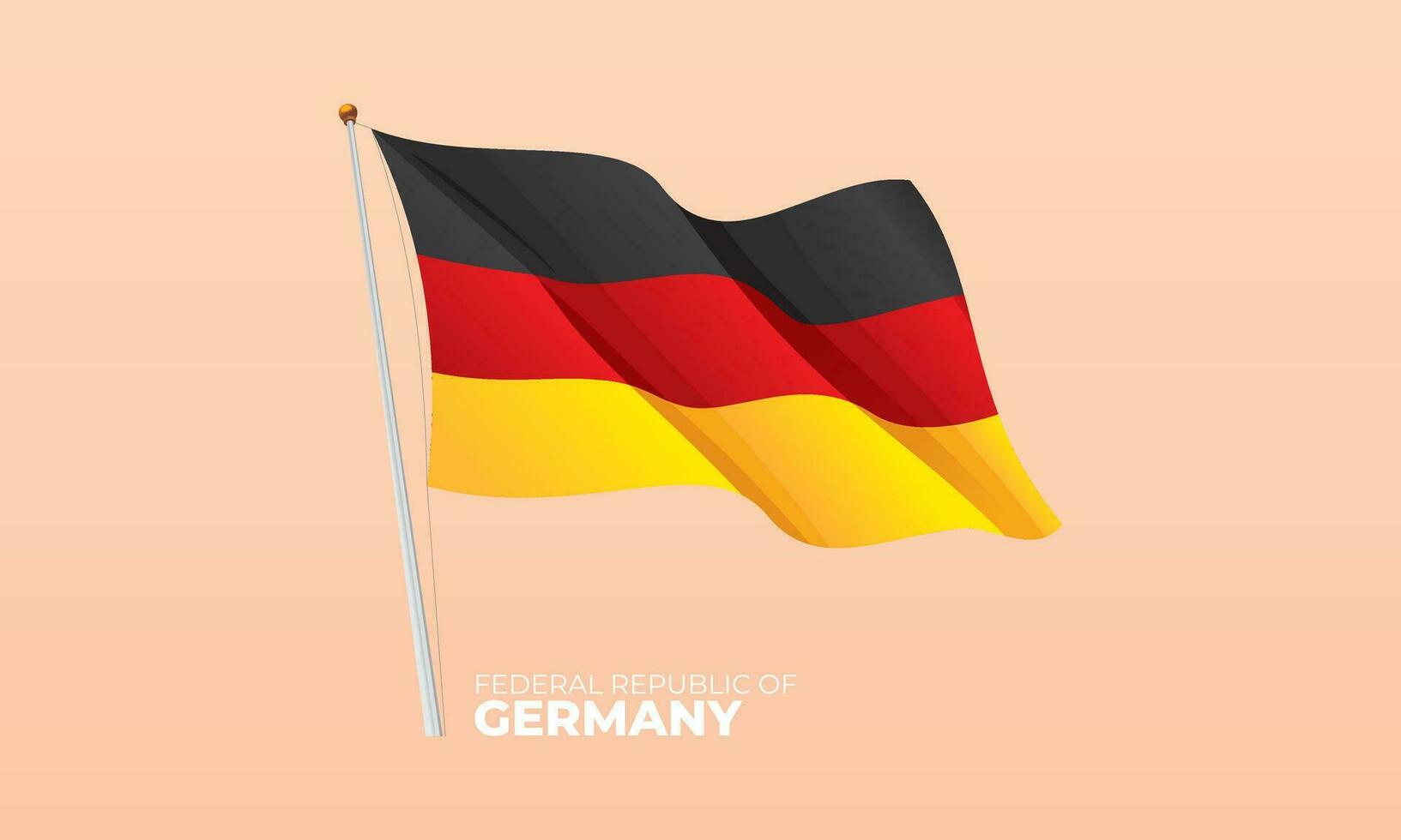 Tyskland flagga vinka på de flaggstång. vektor 3d