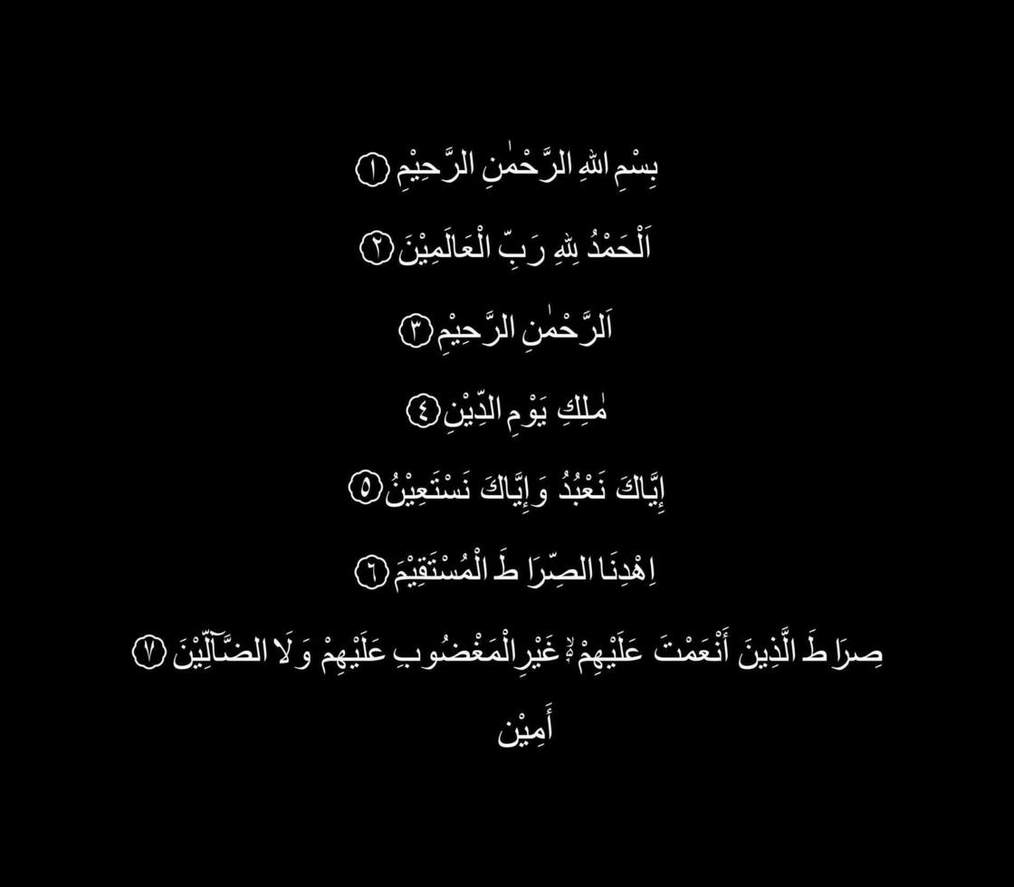 al Fatih oder al Fatihah, Öffnung oder Öffner, ist das zuerst Sure von das Koran, 7 Verse welche sind ein Gebet zum Orientierungshilfe und Gnade, rezitiert im Muslim obligatorisch und freiwillig Gebete im das Sholat. vektor