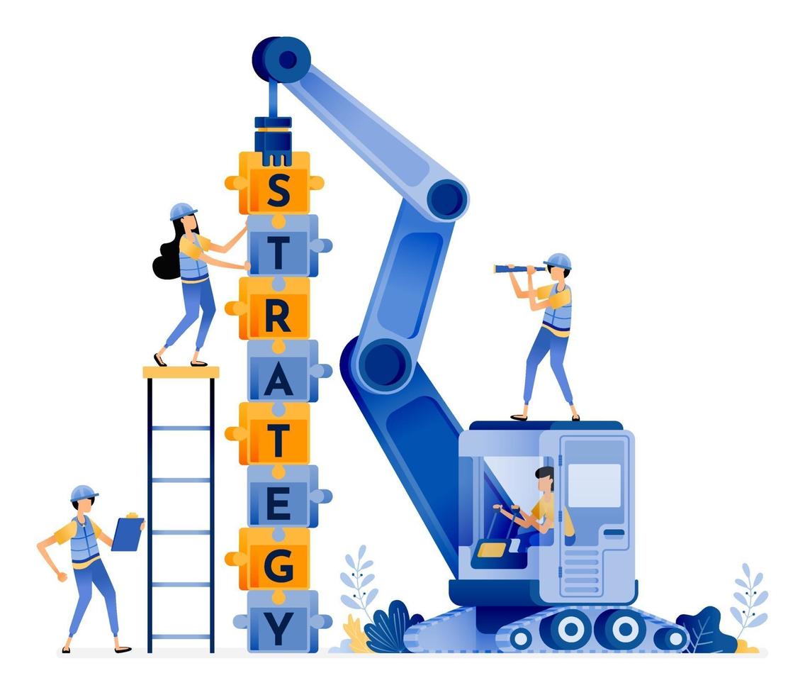 vektor design av bygga lagarbete med strategier för att lösa pussel för samarbete konstruktion och tung utrustning illustration kan vara för webbplatser affischer banners mobilappar webb sociala medier