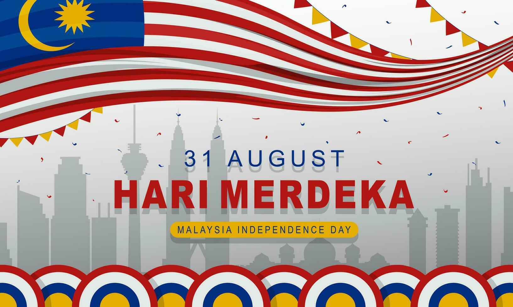 malaysia flagga baner design hari merdeka hälsning som betyder malaysia oberoende dag vektor