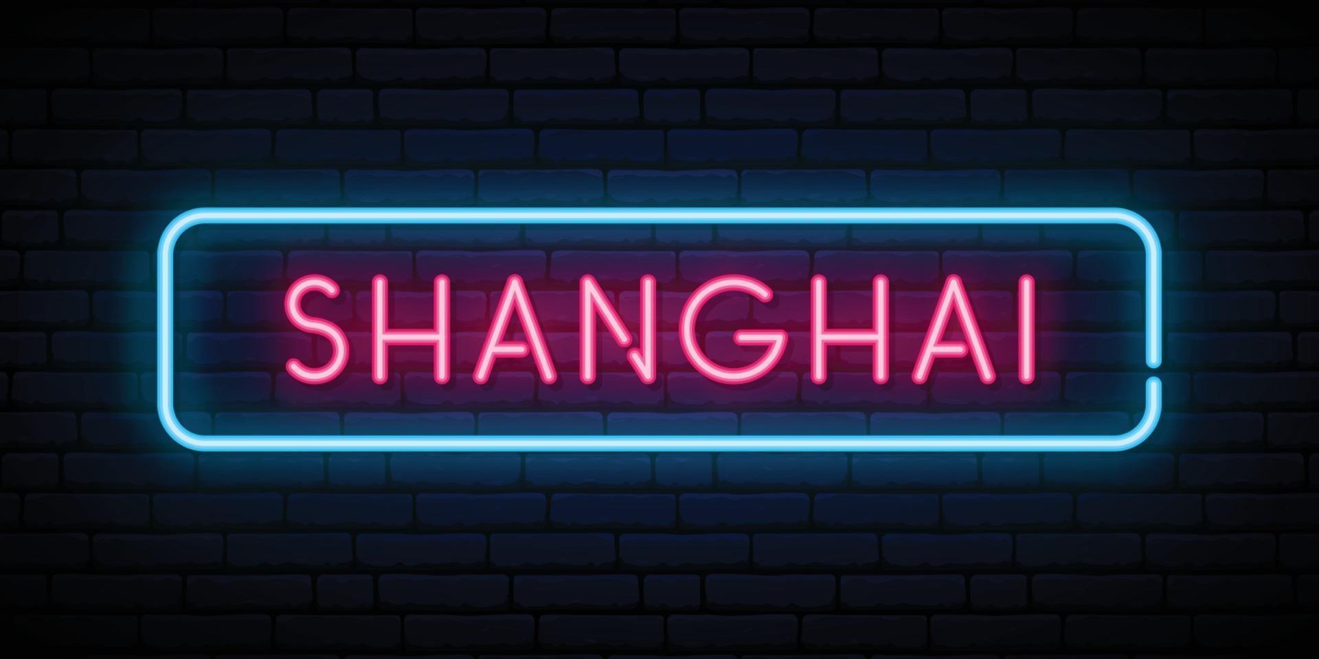 shanghai neonskylt. skylt med starkt ljus. vektor