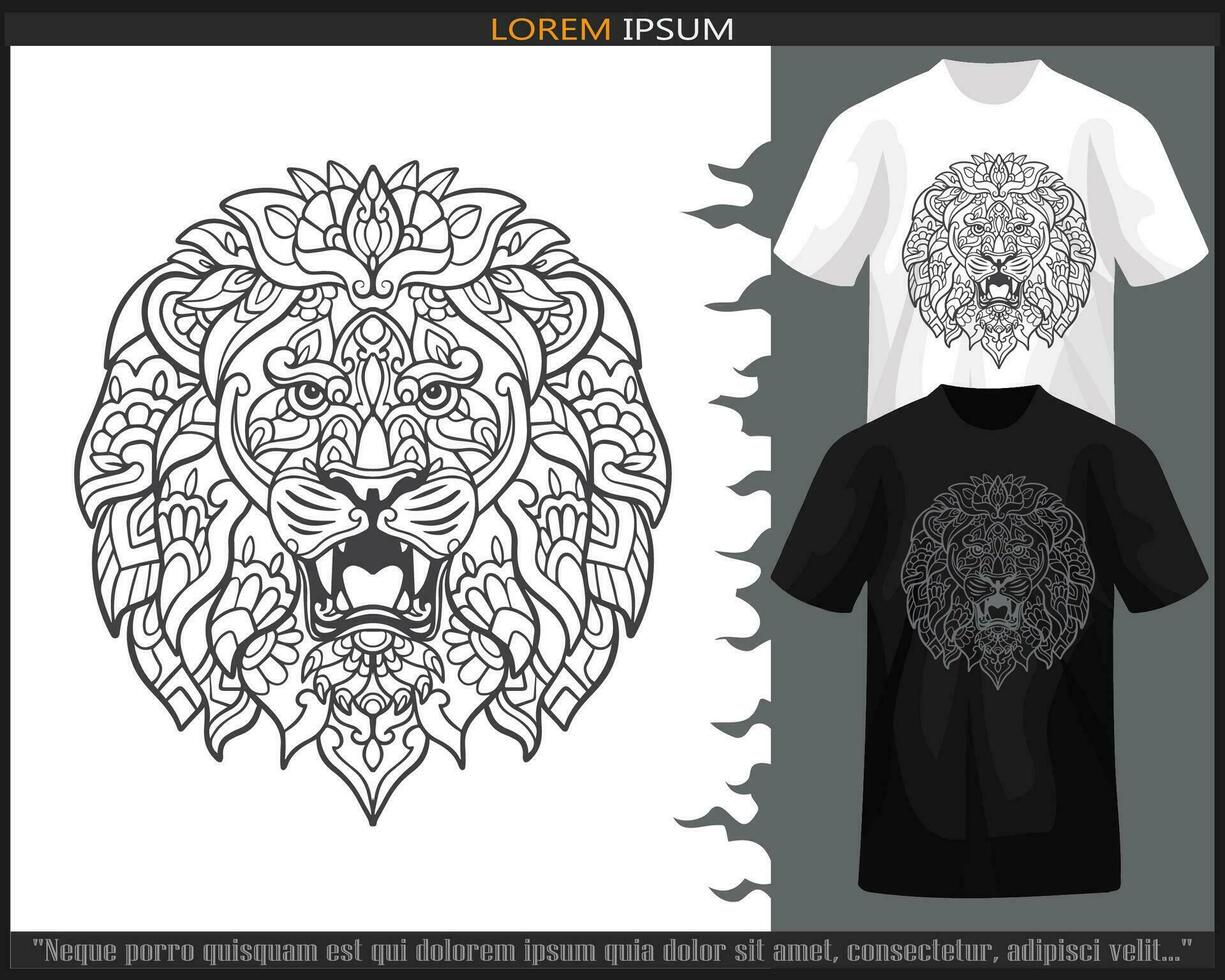 Löwe Kopf Mandala Kunst isoliert auf schwarz und Weiß t Shirt. vektor