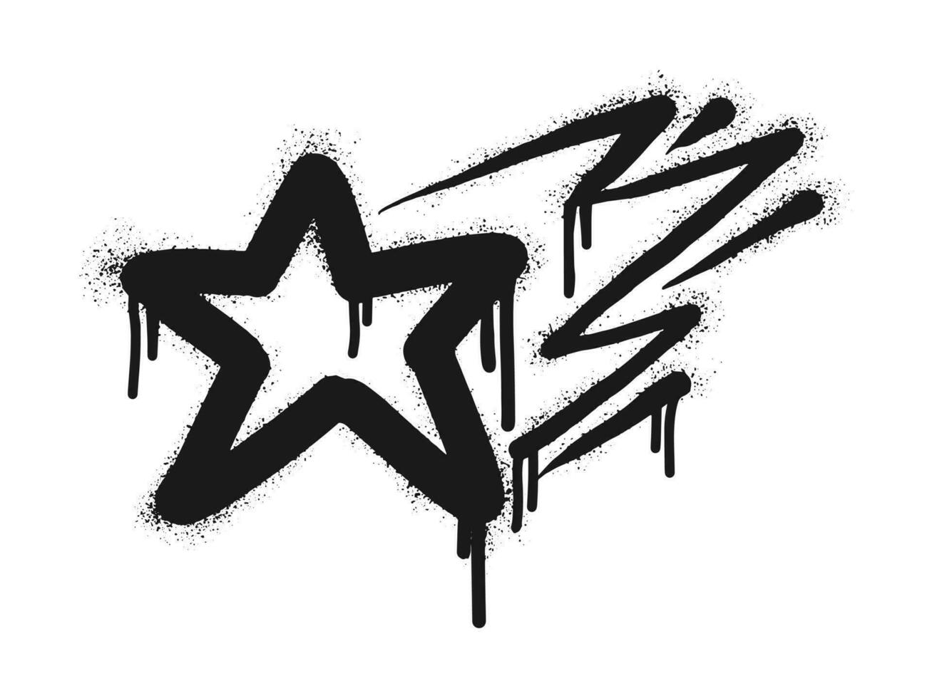 spray målad graffiti stjärna tecken i svart över vit. stjärna droppa symbol. isolerat på vit bakgrund. vektor illustration