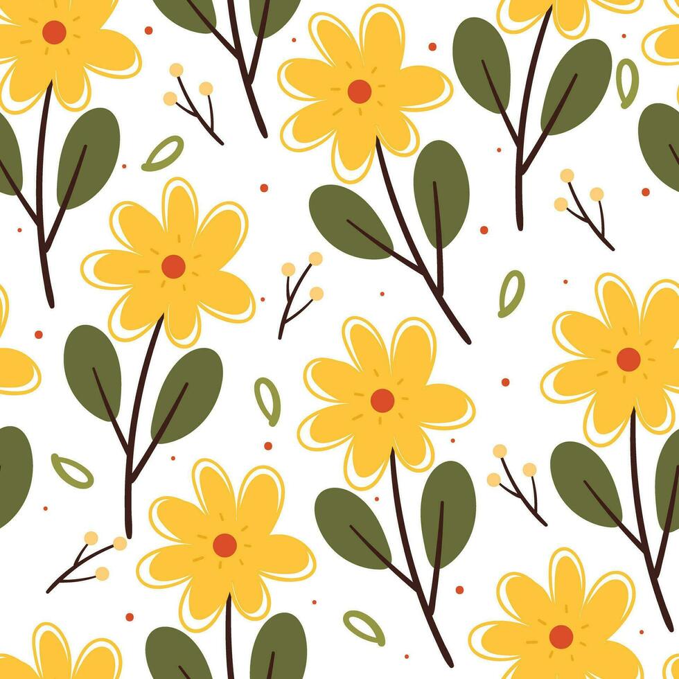nahtlos Muster Karikatur Blume und Blätter. botanisch Hintergrund zum Textil, Geschenk wickeln Papier vektor