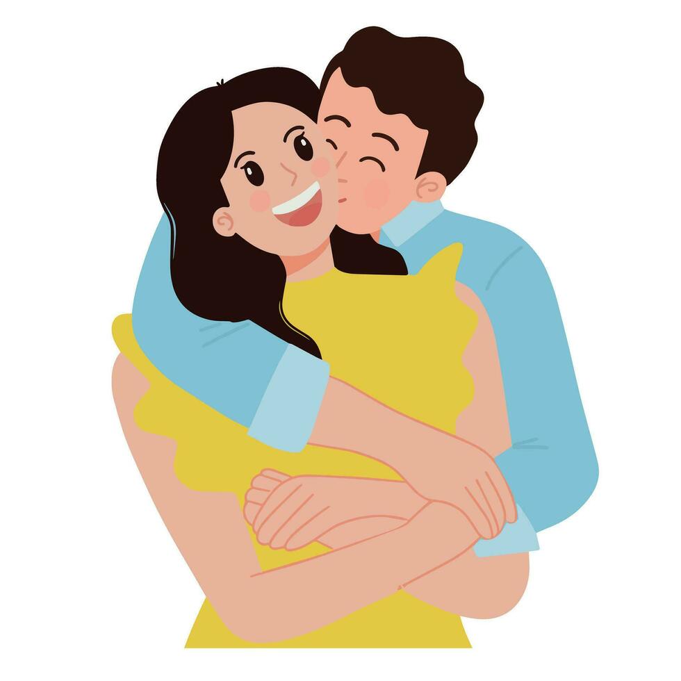 Porträt von romantisch Paar Mann Kuss seine Freundin Illustration vektor