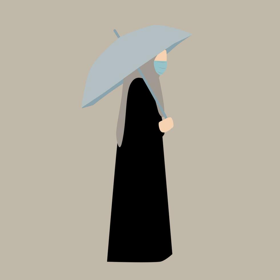 muslim kvinna med paraply vektor