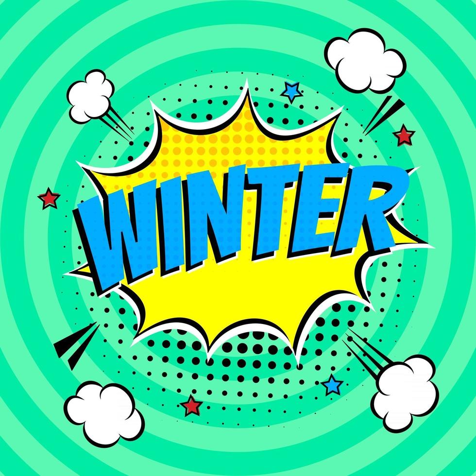 komiska bokstäver vinter i pratbubblorna komisk stil platt design. vektor