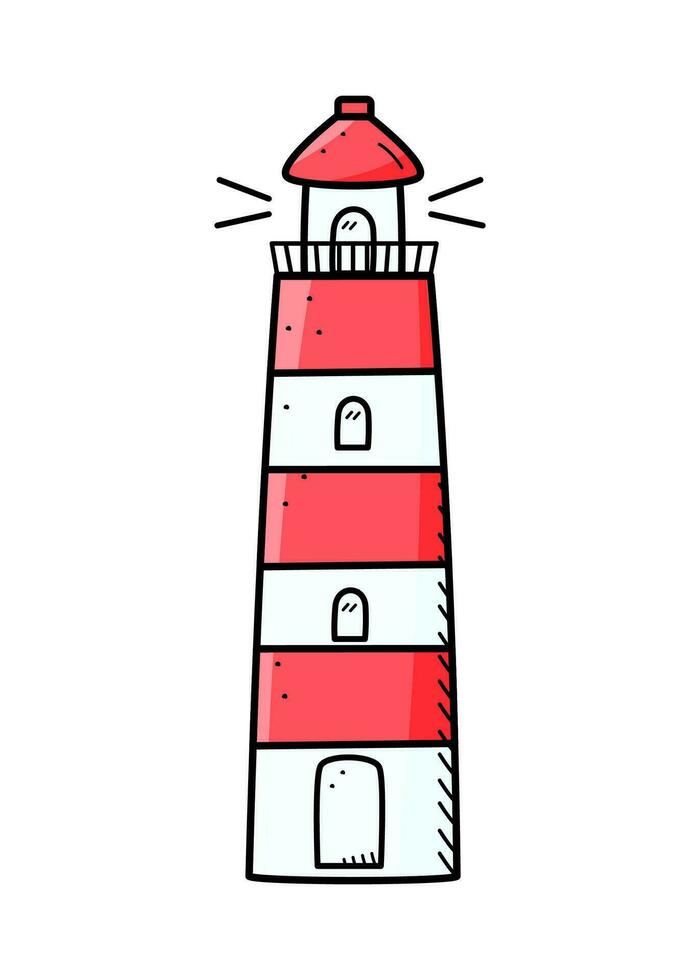 Leuchtturm Gekritzel Symbol. Vektor Illustration. Single isoliert auf ein Weiß Hintergrund.