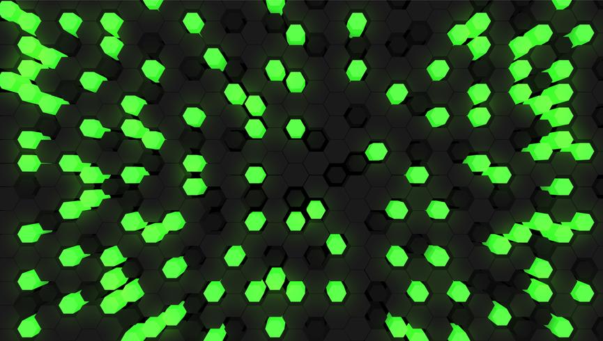 Grön 3D hexagon tech bakgrund, vektor illustration