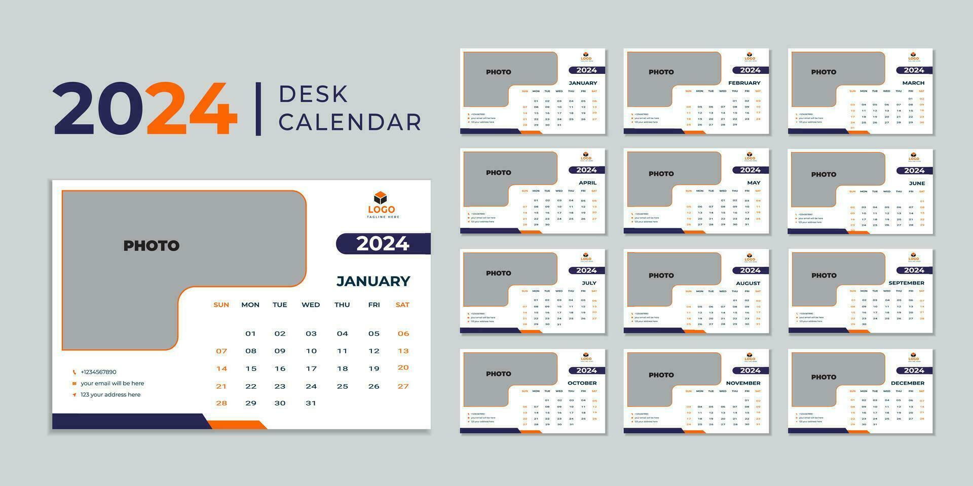 monatlich Kalender Vorlage zum 2024 Jahr. Mauer Kalender im ein minimalistisch Stil. Kalender 2024 Woche Start Sonntag korporativ Design Planer Vorlage. vektor