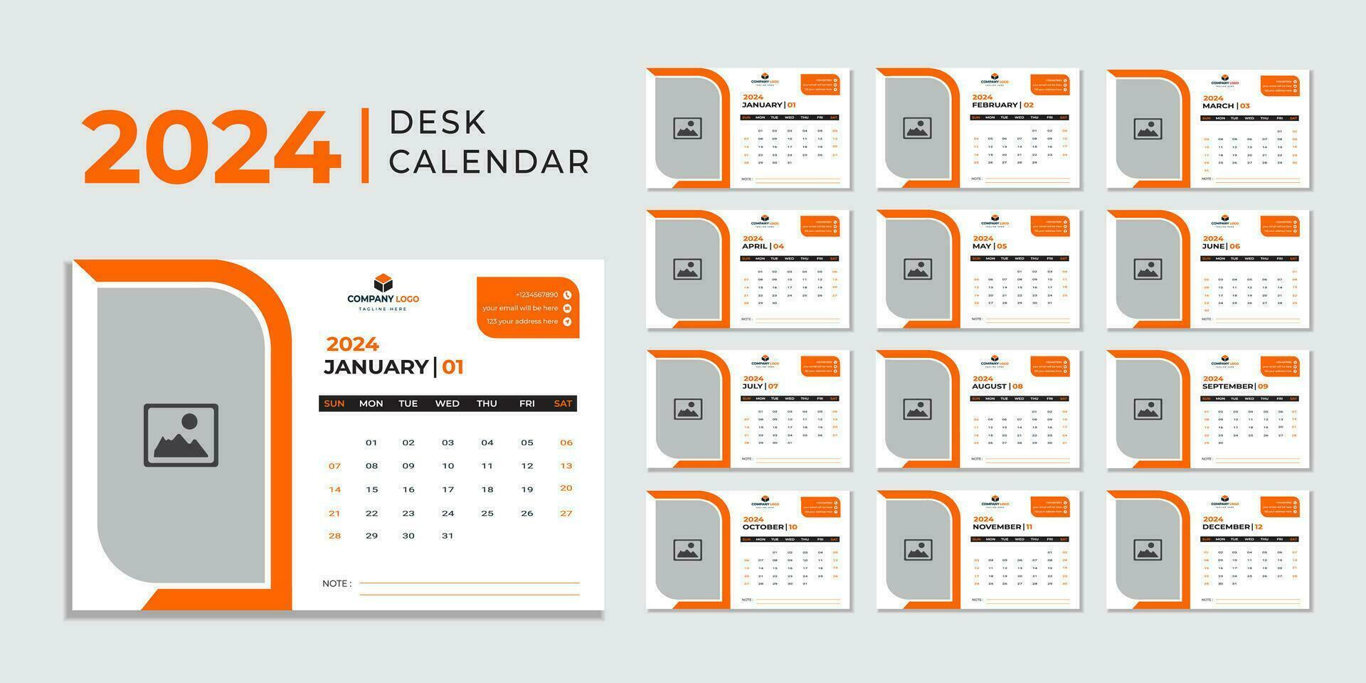 en gång i månaden kalender mall för 2024 år. vägg kalender i en minimalistisk stil. kalender 2024 vecka Start söndag företags- design planerare mall. vektor