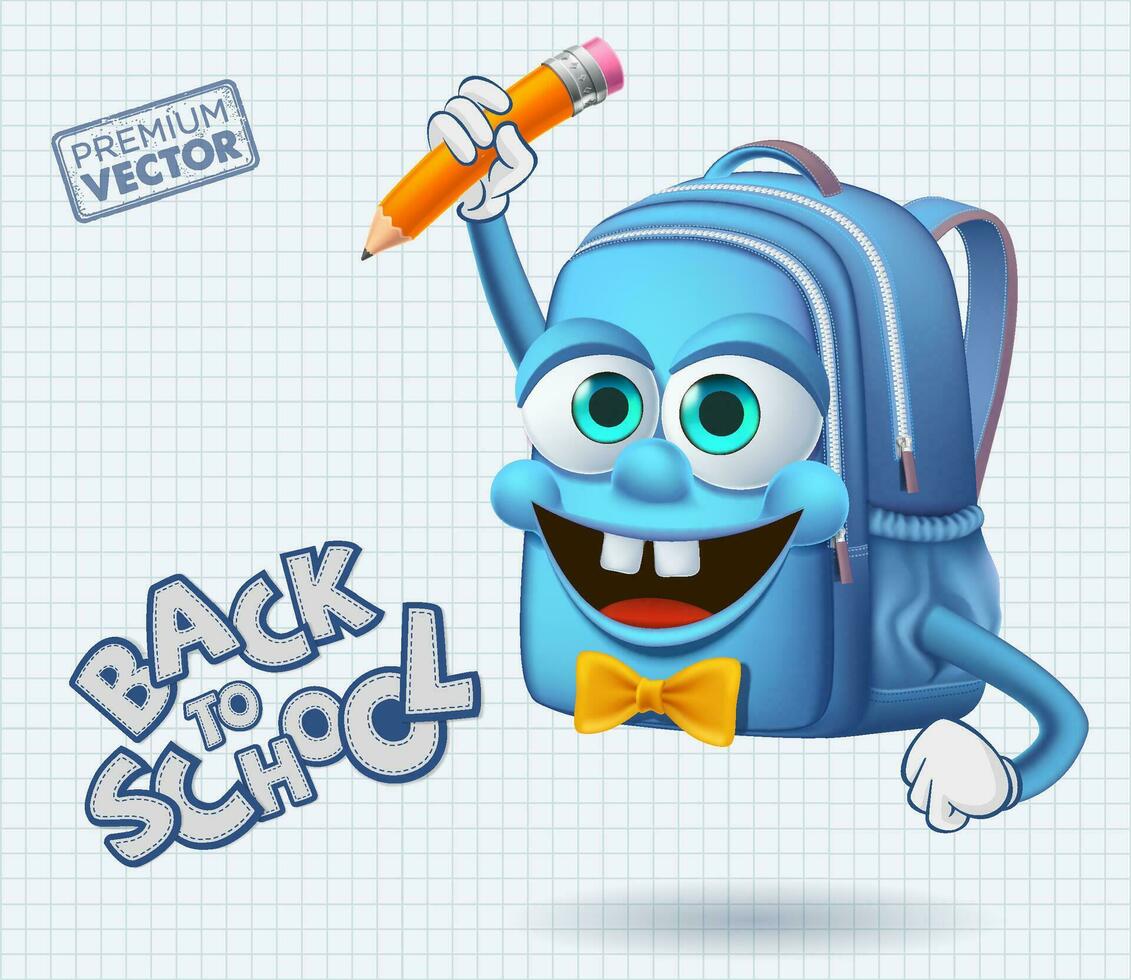 zurück zu Schule Vektor süß Schule Tasche Karikatur halten Bleistift