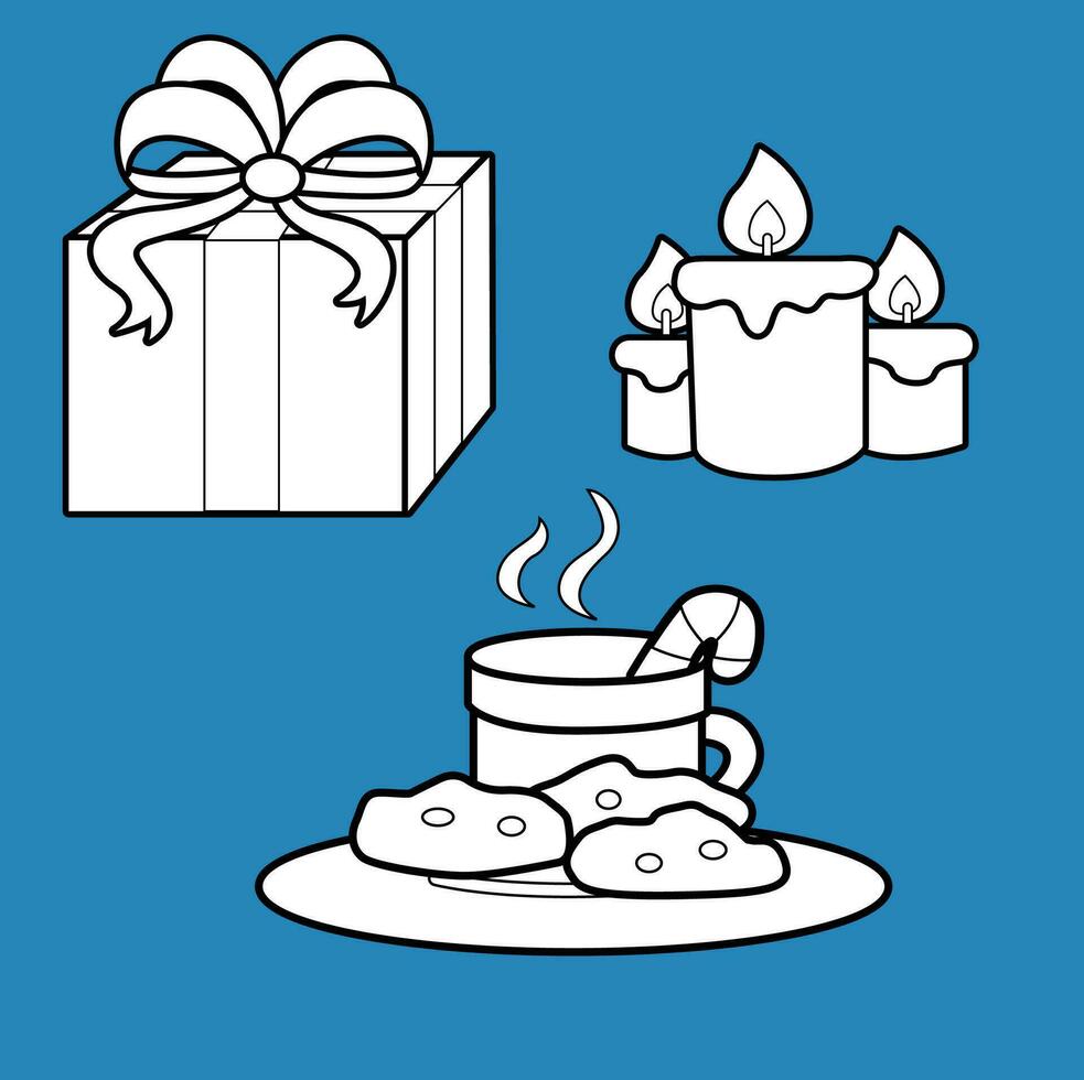 Weihnachten Geschenk Kerze Kekse und trinken Karikatur Digital Briefmarke Gliederung vektor