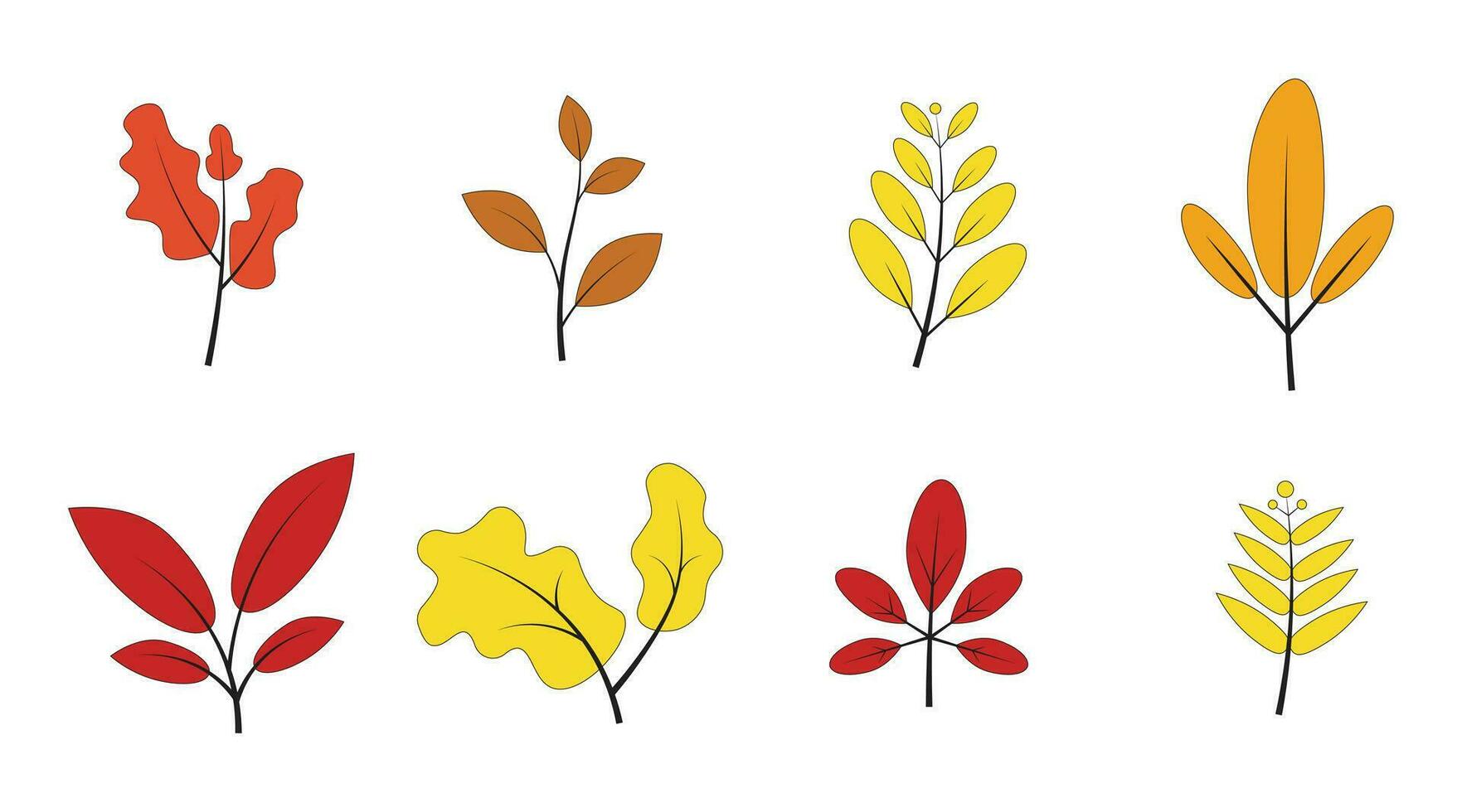 einstellen von abstrakt Herbst eben Blätter isoliert auf Weiß Hintergrund. Gelb rot Blatt Element gestalten eben Stil Vektor Illustration