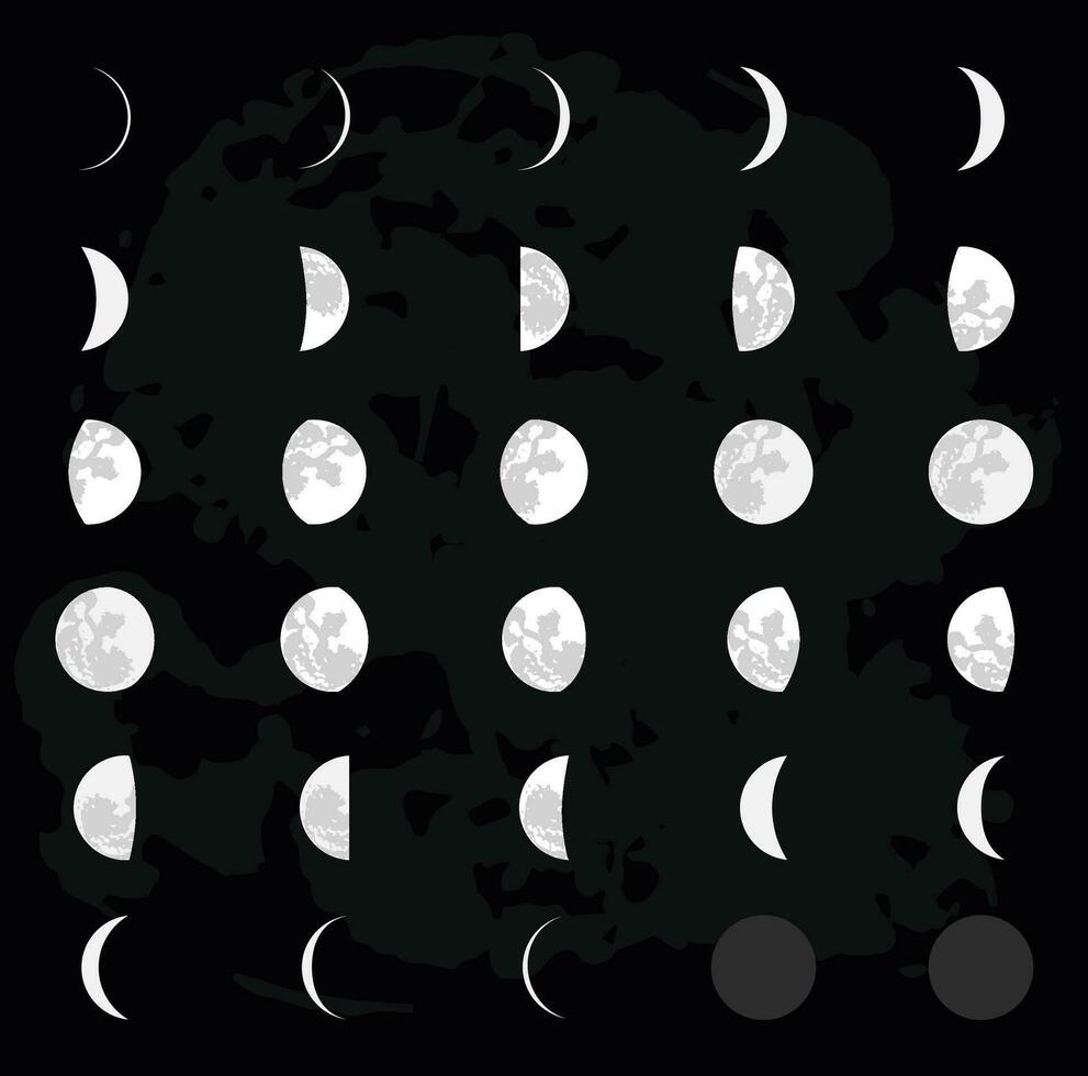 30 Tag Mond Phasen und Mond Kalender vektor