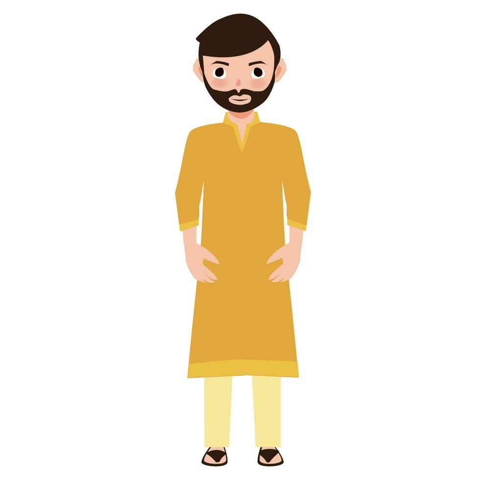 indisk pojke ha på sig gul kurta för haldi ceremoni vektor