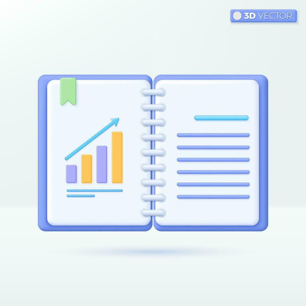 Tagebuch und Vertikale Bar Graph Symbol Symbole. Geschäft, Buch, Zeitschrift, finanziell Konzept. 3d Vektor isoliert Illustration Design. Karikatur Pastell- minimal Stil. Sie können benutzt zum Design ux, ui, drucken Anzeige.